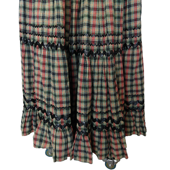 Anna Konya Vintage Plaid Maxi Skirt One Size Flannel Tiered Christmas Ric Rac - Picture 4 of 7